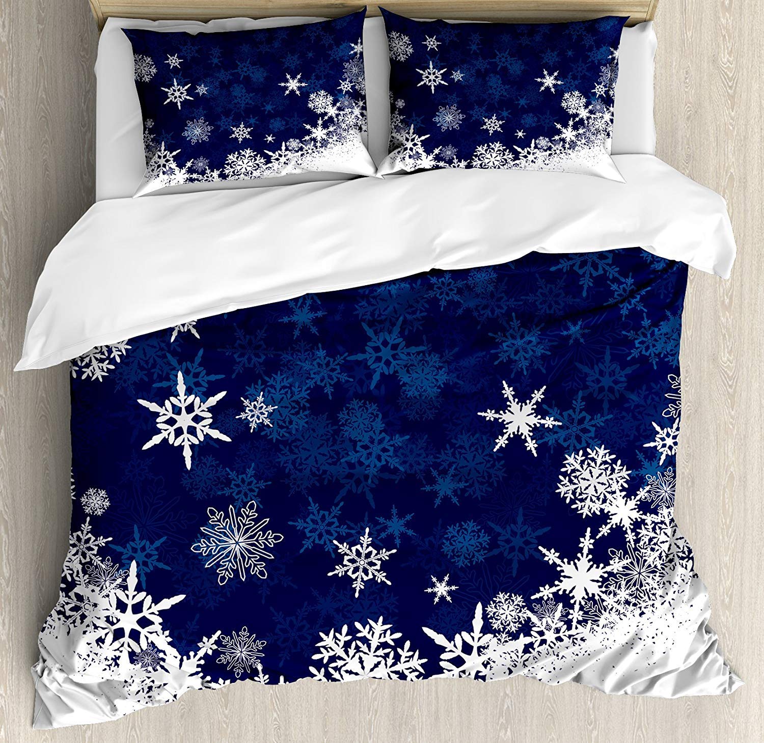 Lunarable Snowflake Duvet Cover Set, Winter Theme Christmas Illustration Cold Weather Season Inspired Celebration, Decorative 3